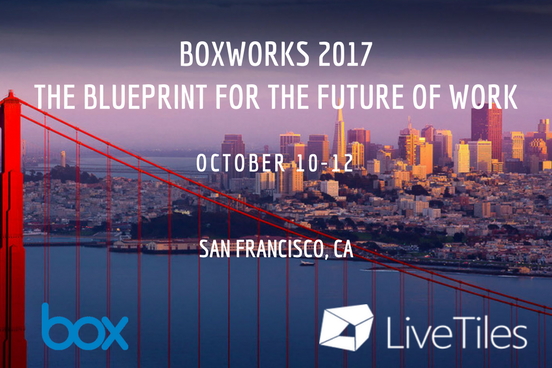 livetiles's tweet photo. We'll be at #BoxWorks next week! Make sure to stop by #booth50 and meet the LiveTiles Team! https://t.co/cxulUG2jZh