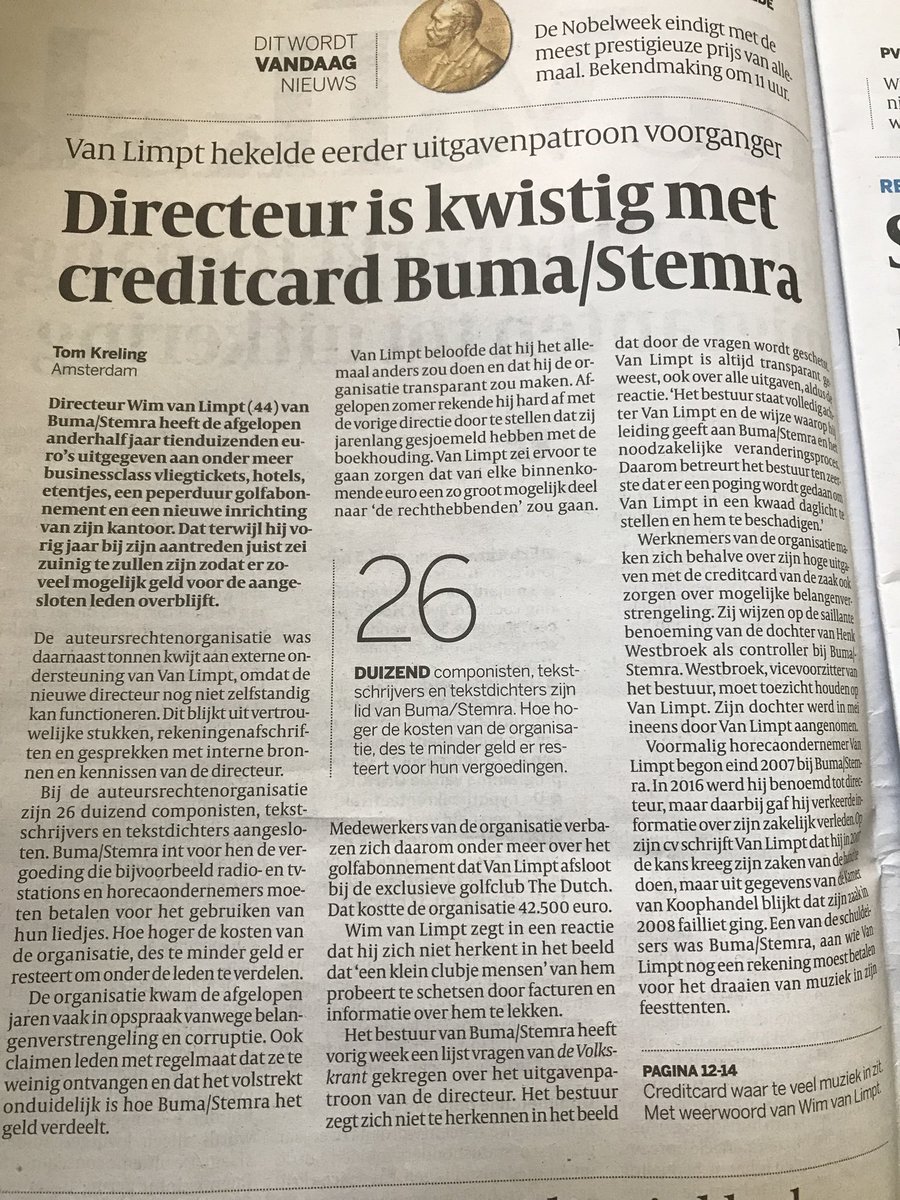 VrijndeSteede's tweet photo. Wat een organisatie dat Buma/Stemra. Auteursgelden gaan naar €45.000 euro aan golfclublidmaatschap directeur.  #buma #stemra https://t.co/3s5nAftCuT