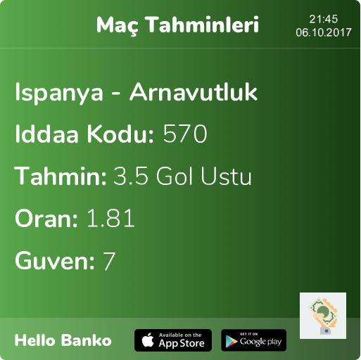 HelloBankoApp's tweet photo. Günün Maçı https://t.co/ryBwk24DJJ #iddaa #iddaakuponu #bahis #bahiskuponu #tahmin #banko #bankomaçlar #bankokupon #bet #bets #ücretsizkupon https://t.co/Lz6HDNluVr