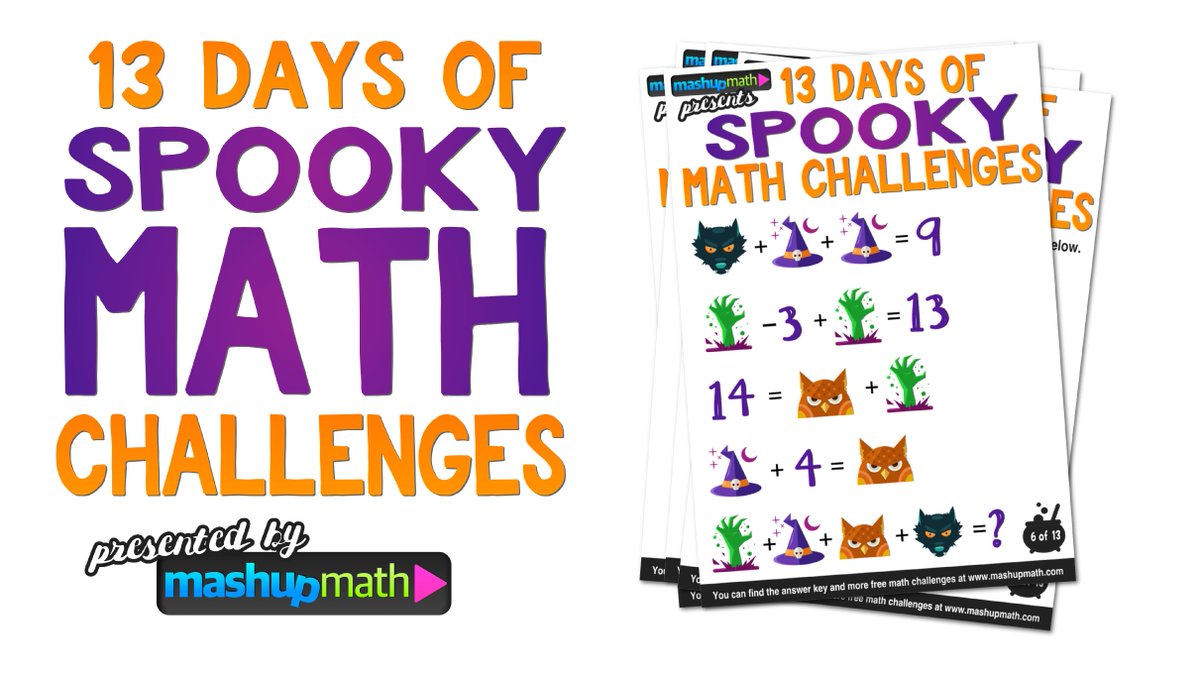 mashupmath's tweet photo. It's finally here! Are your kids ready for 13 Days of Halloween Math Challenges? https://t.co/PIg1xCREuu (please retweet!) #mtbos #edchat https://t.co/qP2X5UFZUw