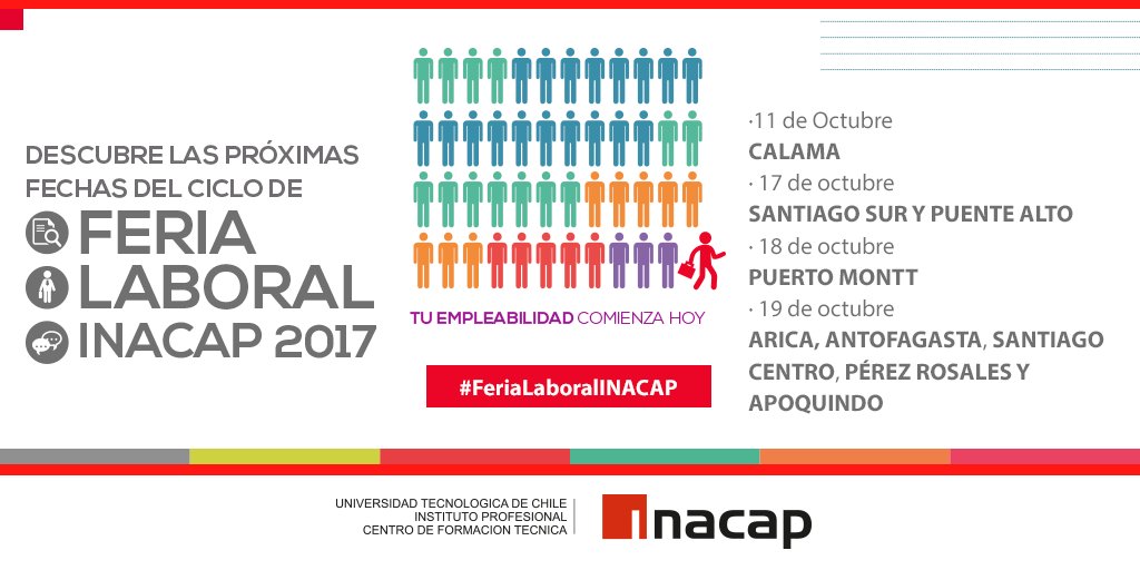 Inacapinos's tweet photo. ¡Falta poco para que comience el ciclo de #FeriaLaboralINACAP! Estas son las próximas fechas que se aproximan: https://t.co/b46wA42Pc4 https://t.co/TF2nML9Us8