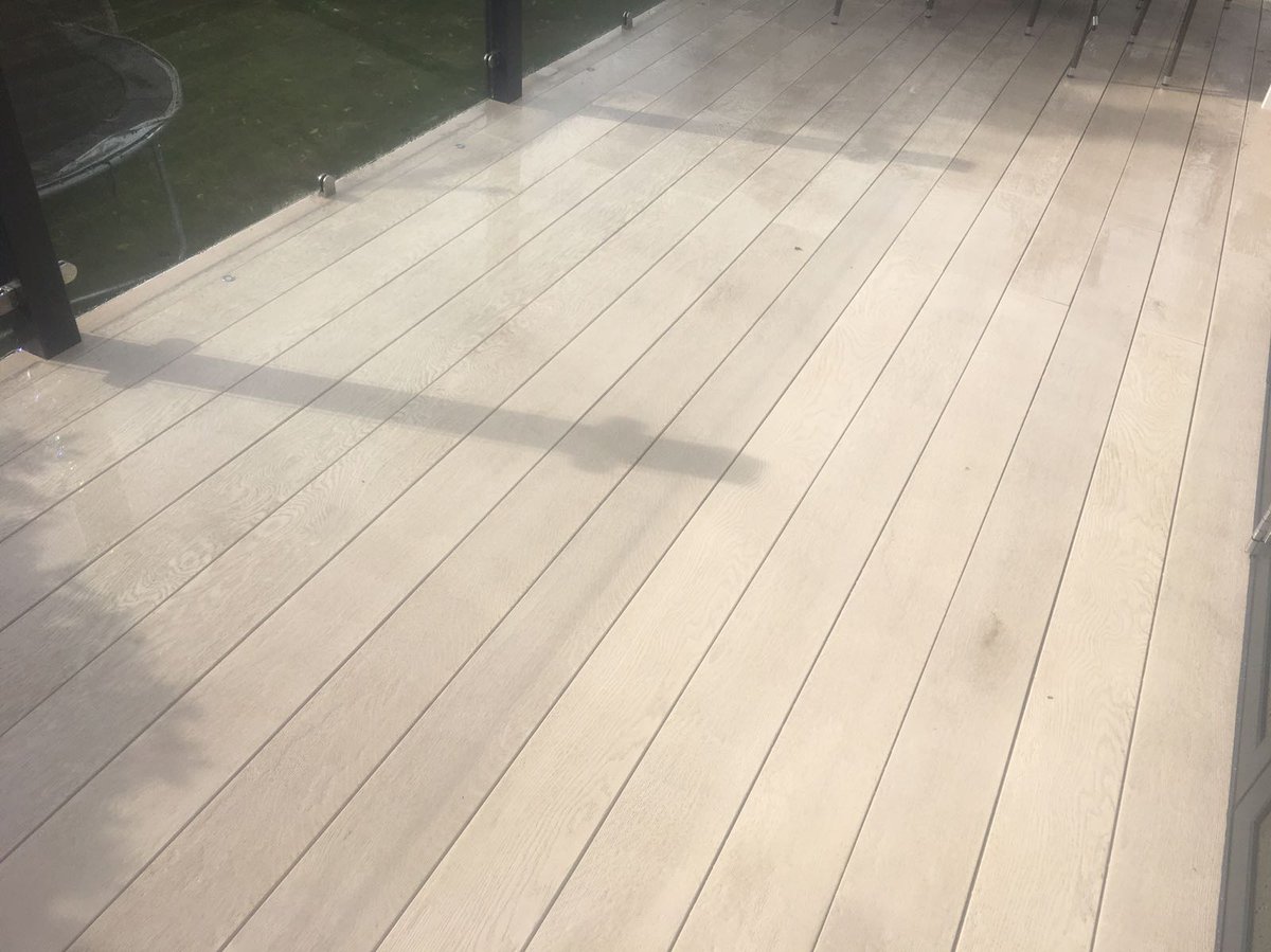 PclarkDecking's tweet photo. #decking completed in limed #composite decking #grey newels and skirting and glass @RealRoofConserv #mrsPerry #manchester https://t.co/xPlSW1yK6Z