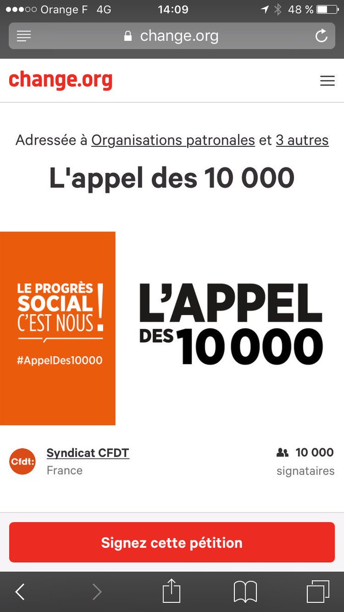 CFDT's tweet photo. || PÉTITION || Ça y' est 10 000 signatures en moins de 3 jours!
#AppelDes10000 
On continue à se mobiliser par ici 👉https://t.co/3Xj4dkmm4z https://t.co/zhaUIBCbYY