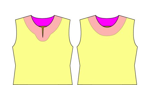 洋裁工房のうさこ すごくカンタン見返しの作り方を更新しました 見返しとはえりやボタンのある部分の裏についているえりなどの縫い代を包んで見栄えよくしたり 補強する生地の事です 型紙なし で直接布を切って作る場合や見返しの型紙を紛失した時に役に立ち