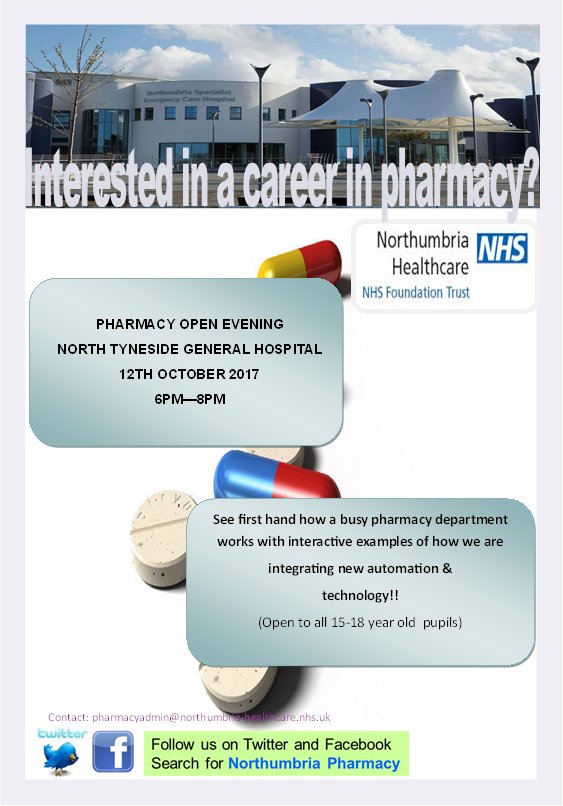 ponthigh6th's tweet photo. REMINDER: Pharmacy open evening at the North Tyneside General Hospital on the 12th of October 6pm- 8pm! Go along if your are interested! https://t.co/2K5SNfw4tU