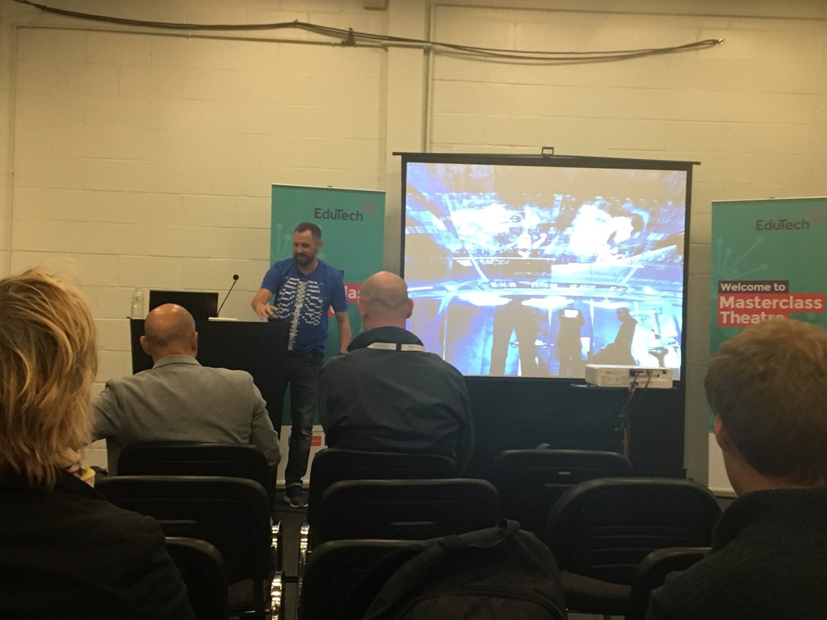 dawnhallybone's tweet photo. @Ideas_Factory talking AR/VR wearing his @curiscope top #edutech17 https://t.co/OAeyXJIIhU