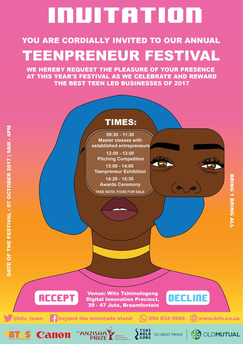 Entbanc's tweet image. #TeenPreneur Festival tomorrow, Saturday, 07th Oct
@ Tshimologong Digital Innovation Precinct, Teenager + Entrepreneurship = Greatness!