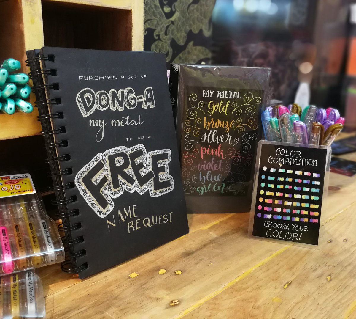 DongAManila's tweet photo. FREE name request each time you buy a set of Dong-A My-Metal at NBS ROBINSONS ERMITA! ๐
#DongA #DongAPhilippines #NBSAlert https://t.co/5V3Emc1keK