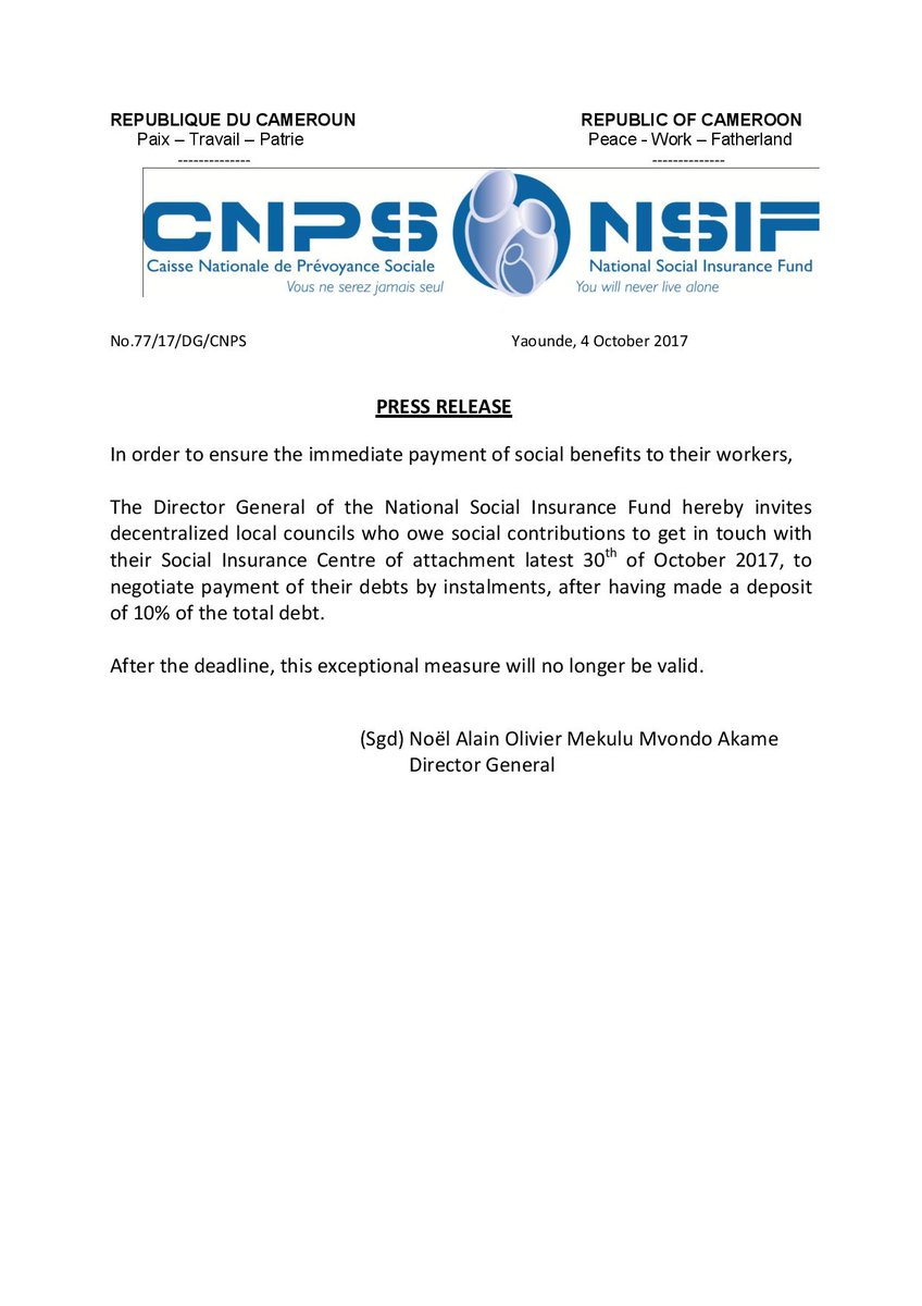 CnpsCameroun's tweet photo. Press release #CNPS #ImmediatePayment #SocialBenefits https://t.co/Wkq12vc902