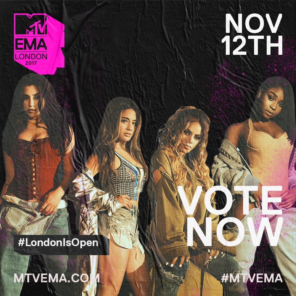 FifthHarmony's tweet photo. You did it Harmonizers!! SO excited to be nominated for Best US Act! Thank you @mtvema 💕 
Vote for us at https://t.co/Rd7WBVNEaF https://t.co/VQjQnQdix9