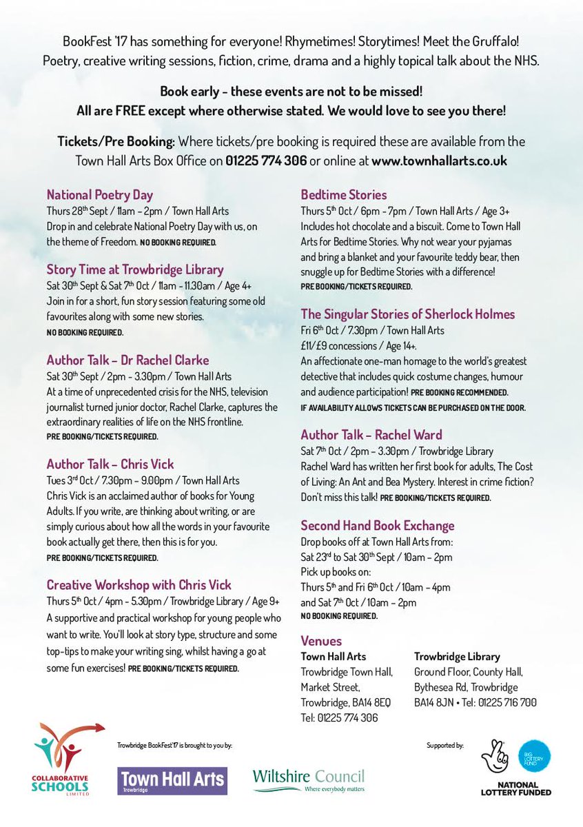 OldTownHallTrow's tweet photo. #FridayFeeling #free #Saturday 7 Oct #author @RachelWardbooks at #TrowbridgeLibrary @WiltsLibraries Book ticket 01225 774 306 #fridayfreebie https://t.co/RGE66uxJB2