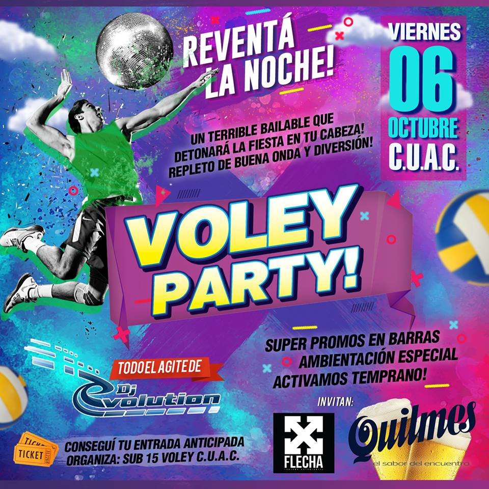 radiogenerador's tweet photo. 📢 Hoy Se Sale! #VoleyParty by Sub15 #CUAC 🎉🍻😎 Un terrible bailable que detonará la fiesta en tu cabeza! 💣💃🎧👉 Te contamos + en #ElGenerador 🎶 https://t.co/DMap2nHyIl
