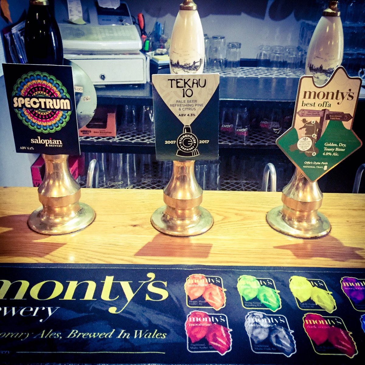 FezWelshpool's tweet photo. Three great local beers on at the Fez today! Come and sample a pint or 2! @montysbrewery @stonehousebeer @SalopianBrewery @camramontgomery https://t.co/MhIOHumm3s