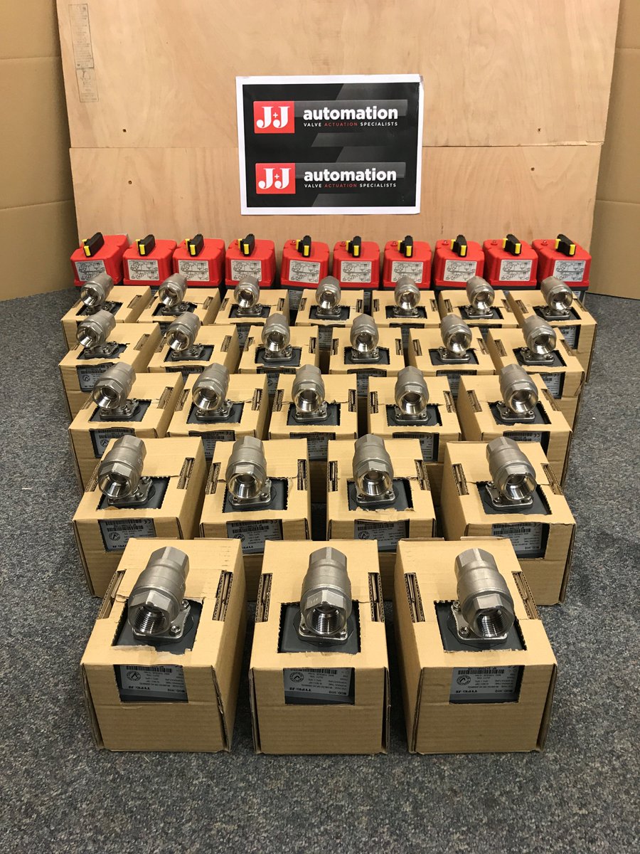 Part of an #export order featuring our #new #multivoltage #J3S20 series electric #actuators fitted with #stainlesssteel 1" ball valves