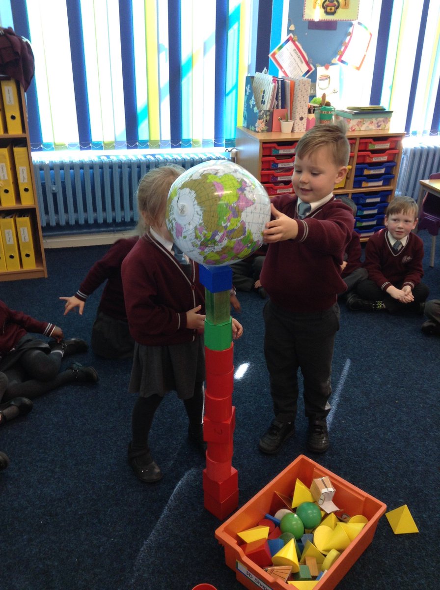 Today we made a 3D shape tower and discovered we couldn't use our sphere because it has a curved face! #exploring #bigmaths #curvedface