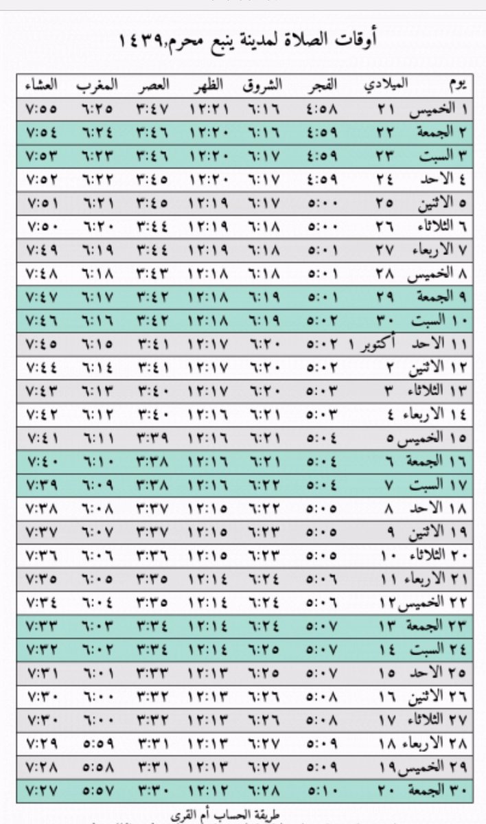 اوقات الصلاه ينبع