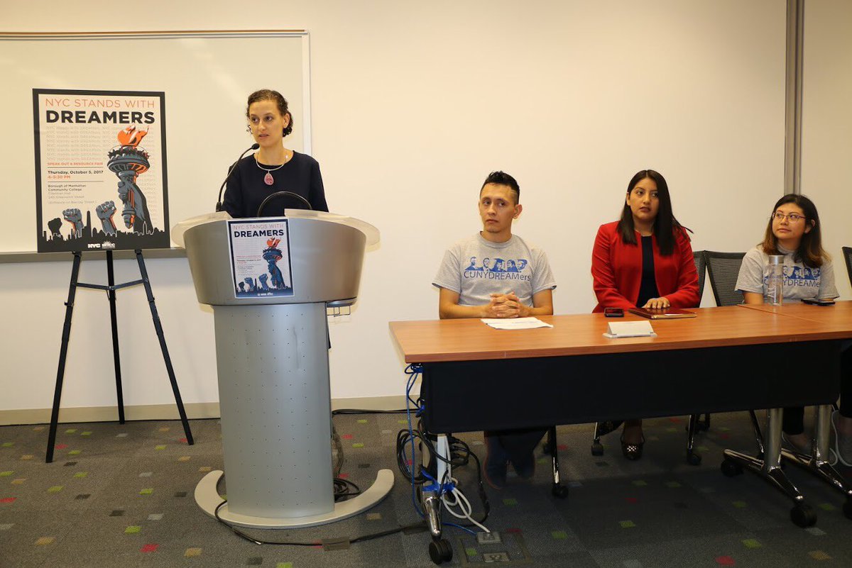 NYCImmigrants's tweet photo. We joined @CUNYDREAMers on 10/5 (last day to have #DACA renewals accepted) to hear their stories &amp; make clear NYC stands w/ DREAMers✊🏽 https://t.co/5ewVp0WczP