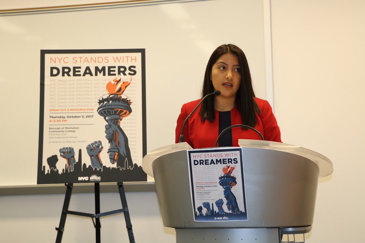 NYCImmigrants's tweet photo. We joined @CUNYDREAMers on 10/5 (last day to have #DACA renewals accepted) to hear their stories &amp; make clear NYC stands w/ DREAMers✊🏽 https://t.co/5ewVp0WczP