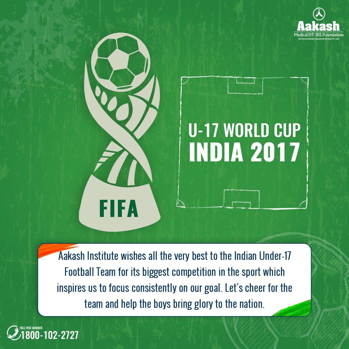 AESL_Official's tweet photo. As India hosts its first Under-17 FIFA World Cup, Aakash sends its best wishes to the team and the proud citizens. #AimHighWithAakash https://t.co/t38E4ueTd1