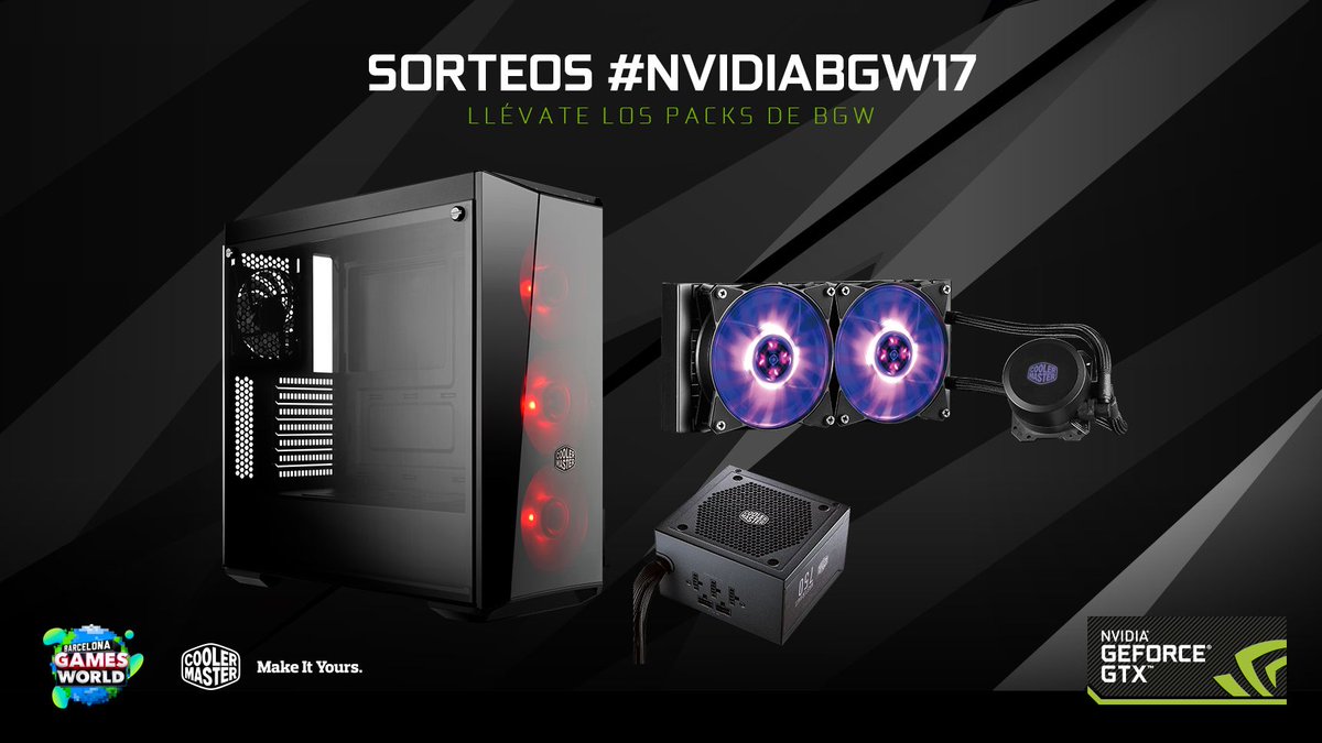 NVIDIAGeForceES's tweet photo. SORTEO #NVIDIABGW17 Follow @CoolerMasterEs y a nosotros, RT a este Tweet para participar. Domingo en el stream, los ganadores! https://t.co/8W5W4roxtv