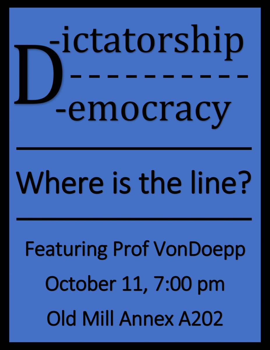 UVMPolsClub's tweet photo. [Meeting will have FREE Pizza]
Featuring Professor Peter VonDoepp

Date: October 11, 7:00 pm
Location: Old Mill Annex A202 https://t.co/5J1FcOyJnU
