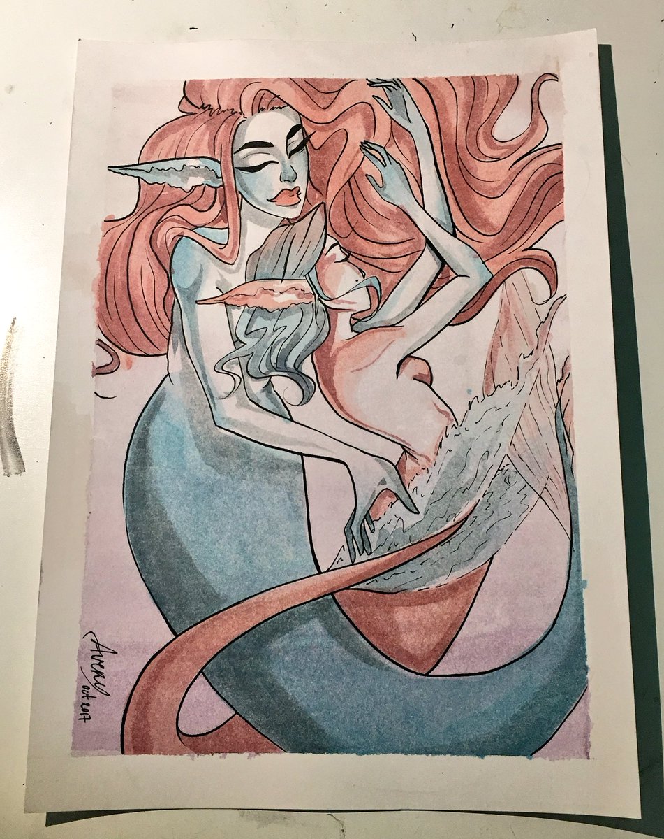 diamondcrowned's tweet photo. oh hi hello its gay mermaids 
#inktober2017 // Day 5 https://t.co/YK3zIAwhRn