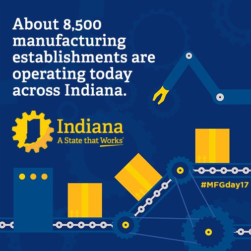 Happy #MFGDay17! In #Indiana, we are proud to be home to more than 8,500 manufacturing establishments who provide good jobs for #Hoosiers!