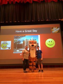 EviewHum's tweet photo. Kick-off for the PTA walkathon at Eastview this morning.  Big surprise, look who showed up to lift the school spirit.  
#wptiger  #wpcsd https://t.co/O7VEuaqE6c