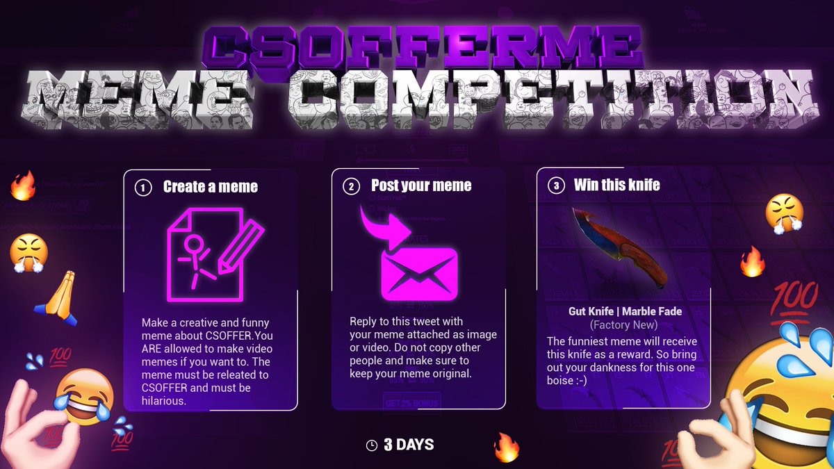 CSOFFERME's tweet photo. 🎁 GUT KNIFE | MARBLE FADE (FACTORY NEW) 😂👌

* RT &amp; FOLLOW
* REPLY WITH YOUR BEST CSOFFER RELATED MEME

Winner picked in 3 days! https://t.co/vHr8F5J6Pq