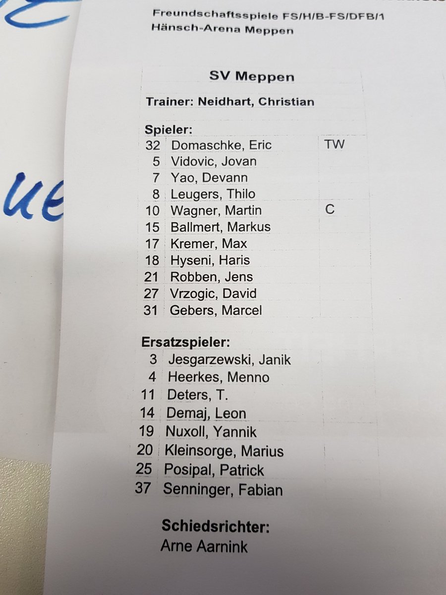 ChristophBaehr's tweet photo. Mit #Wagner, #Robben sowie #Posipal als Ersatzmann gegen #Werder. Der @svmeppen1912 setzt auf große Namen. #svmsvw https://t.co/1NUCpIcMCe