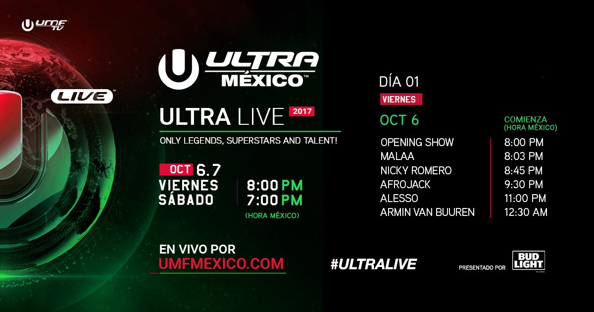 UMFMexico's tweet photo. ¡Sintoniza hoy el primer día de #ULTRALIVE de la primera edición de Ultra México!

La transmisión inicia a las 8:00 pm (hora de México) en https://t.co/GRhvdgPt9s https://t.co/TrRtXoy7JD