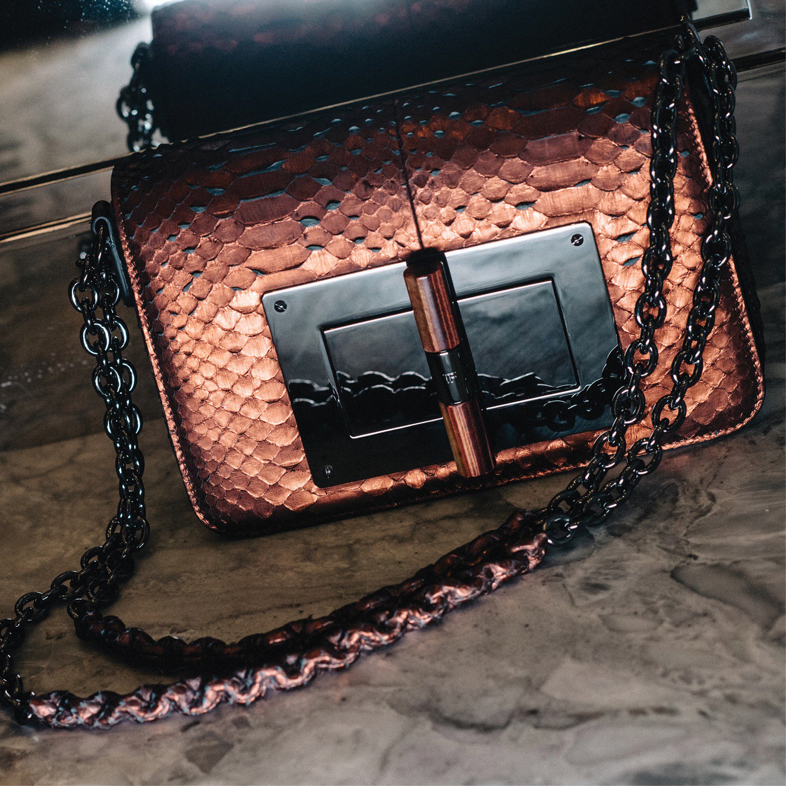 TOM FORD on X: The classic Natalia bag reinvented in rust colored python  with a natural stone turnlock.  #TOMFORD   / X