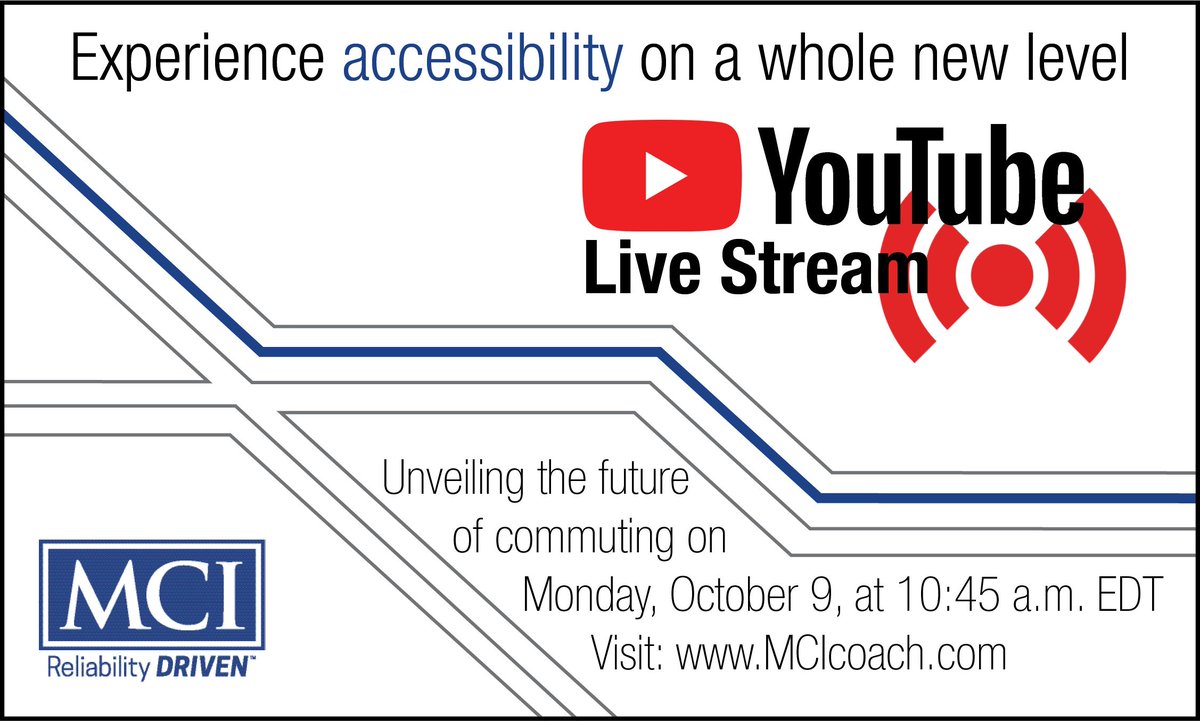 MCIcoach's tweet image. Can't make it to this years #APTAEXPO? Join us Monday, Oct 9, 10:45AM EDT for a #LiveStream of the #FutureOfCommuting
🚨#NewMotorcoachAlert 🚨