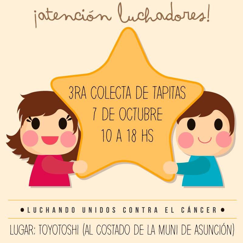 verochaves1's tweet photo. Aviso para los amigos luchadores de todo el país que mañana sábado 7 es la colecta de @LUCHA_Py . Esperamos sus #TapitasDeAmor #PyLucha 💛💛💛 https://t.co/OyCcOoUTuI