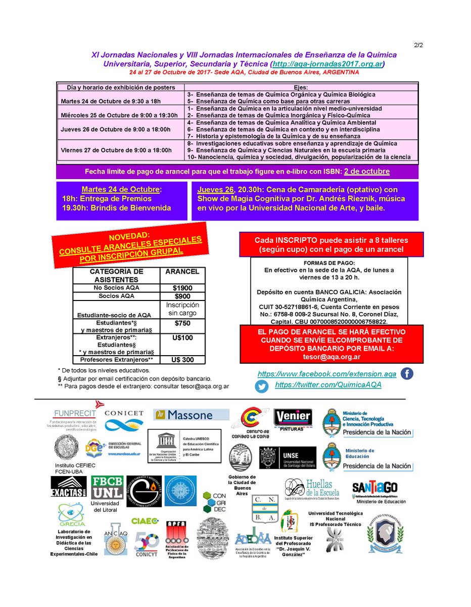 6ta circular XI Jornadas Nac. y VIII Jornadas Internac. de Enseñanza de la Química Univ., Sup., Secundaria y Técnica 24-27 Octubre de 2017