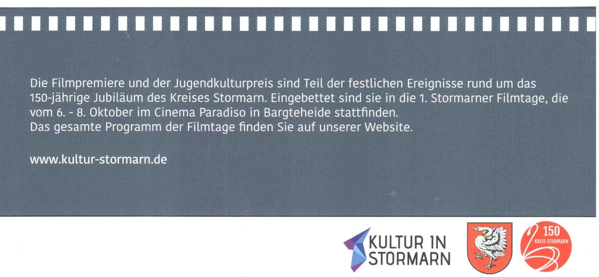 #Stormarn er Jugendkulturpreis 2017 u. Film-Premiere „stormarn-gestern, heute, morgen“ bei 1. Stormarner Filmtagen 6.-8.10.17 in Bargteheide