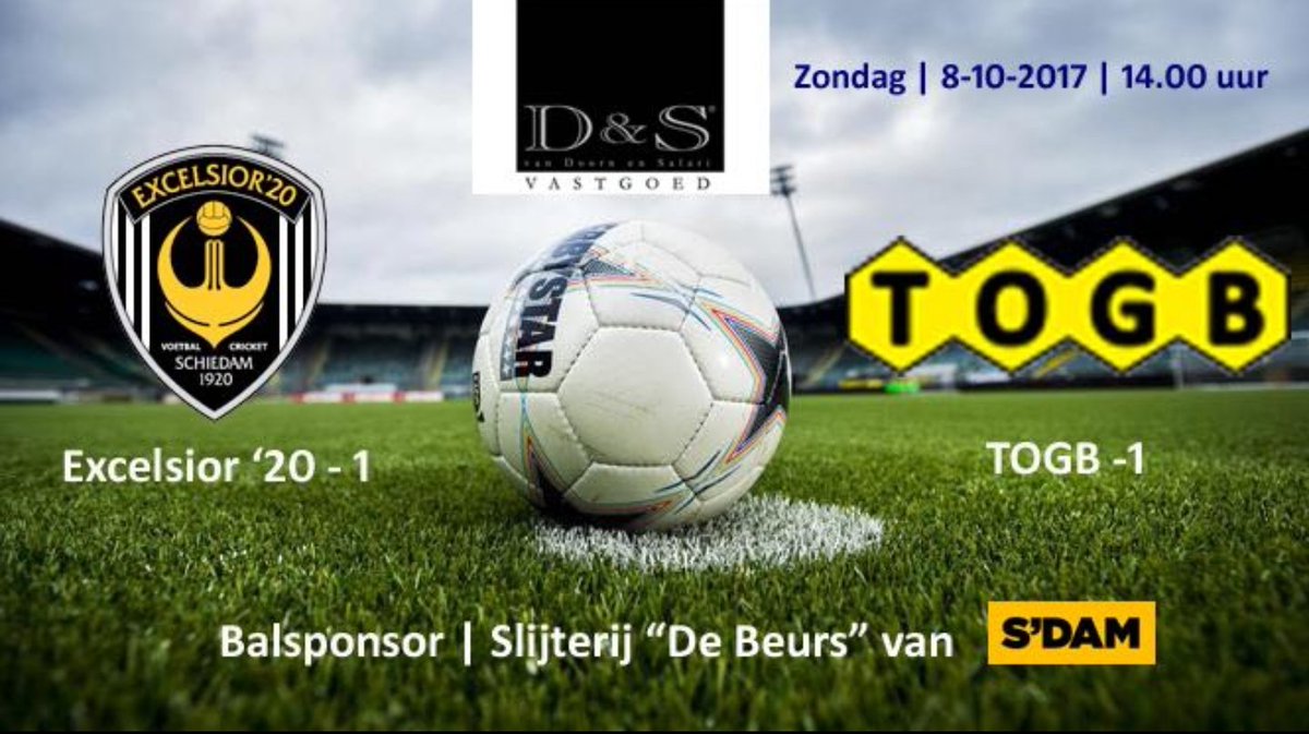 Zondag 8 okt 14u
#Excelsior20 - @TOGB_1 
#2deklasse #thurlede #debeursvanschiedam