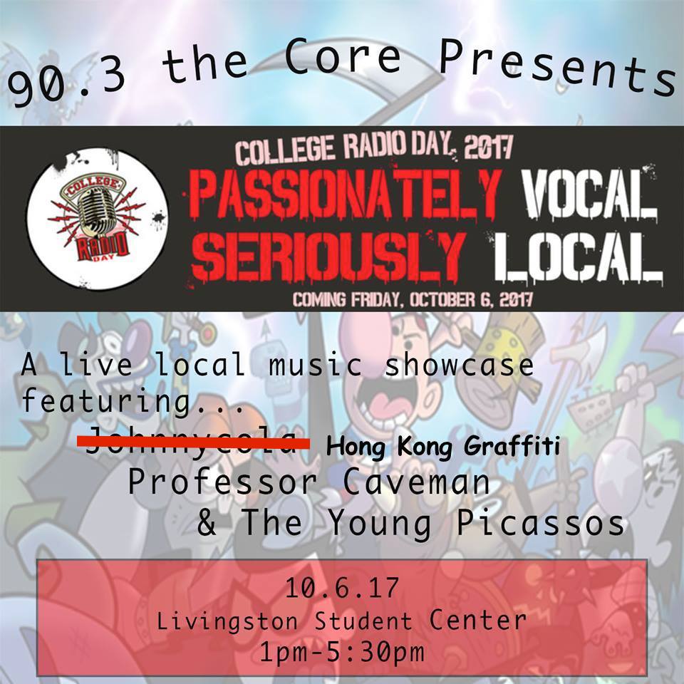 UPDATE!! Johnnycola has dropped out of our event today, but we booked Hong Kong Graffiti instead! #collegeradioday