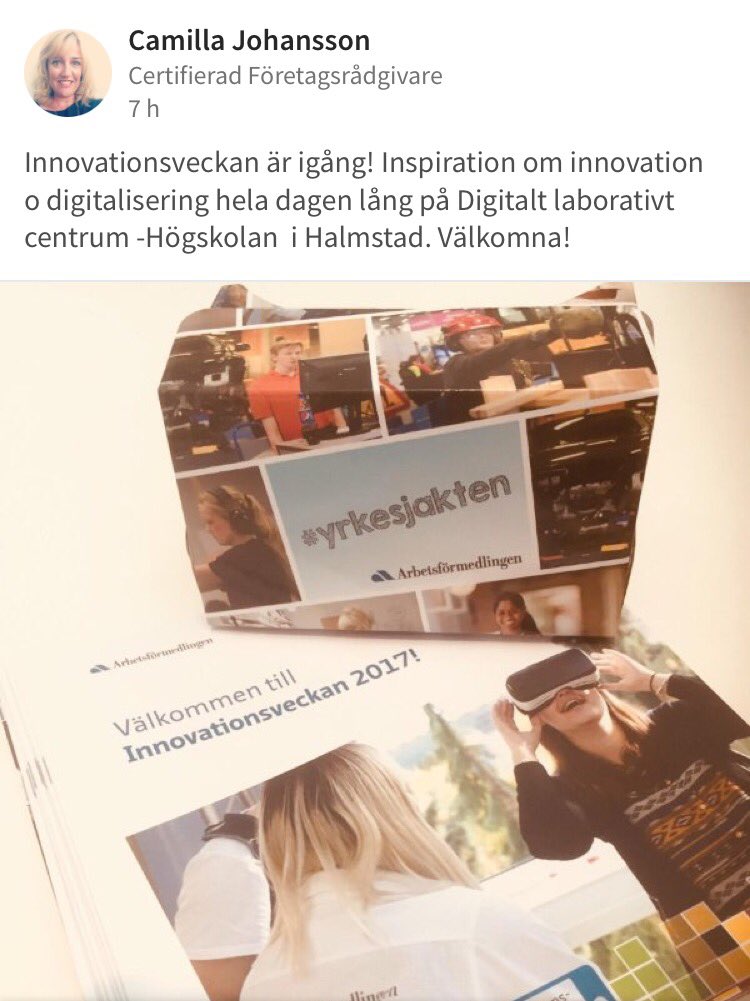 #yrkesjakten på Innovationsveckan i Halmstad! 
Låt dig inspireras av virtuella studiebesök via #yrkesjakten! 
#arbetsförmedlingen