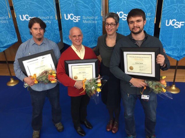 ucsf_library's tweet photo. #FBF to yesterday when our very own Kirk Hudson, Stephen Fernandez, & Salman Saeed recv'd the Chan. Award for Disability Service! #libraryIT https://t.co/PkPGYxSBke