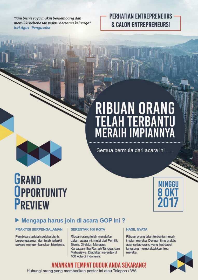 Yuk buat yang mau jadi pengusaha sukses, bisa dateng ke acara seminarnya yah di 100 kota se indonesia. Info lebih lanjut wa 083127222921