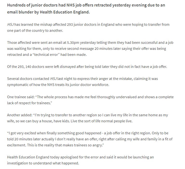 ShaunLintern's tweet photo. Breaking: Hundreds of junior doctor job offers retracted after email blunder by @NHS_HealthEdEng https://t.co/8eumzMHWF1 https://t.co/WhzVQQbnTJ