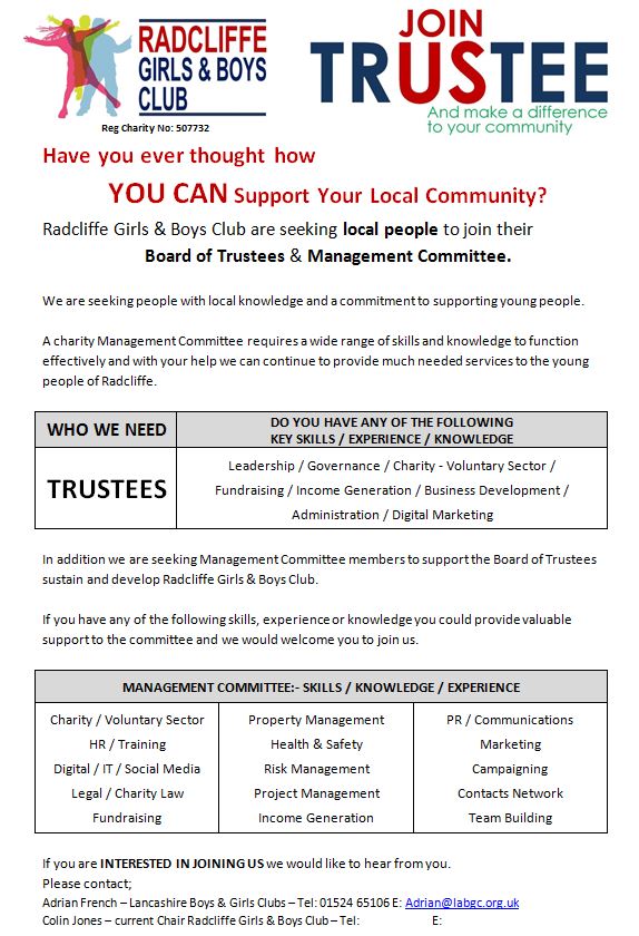 RadcliffeGBC's tweet photo. Radcliffe Girls &amp; Boys Club are seeking support from the local community and businesses to continue to support the needs of young people https://t.co/RgvXQyJIHJ