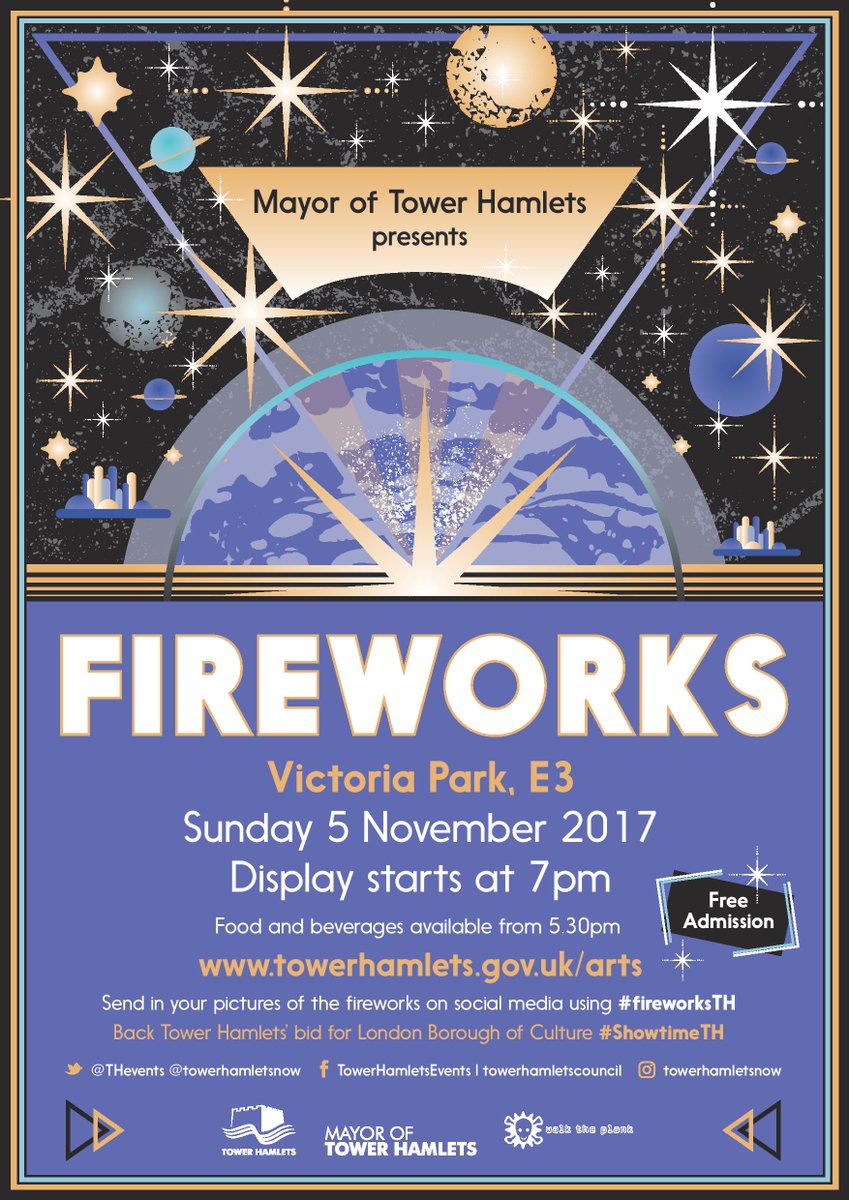 thevents's tweet photo. .@TowerHamletsNow #Fireworks #FREE 5th November @VickyParkLondon
Display starts at 7pm, refreshments from 5.30pm #fireworksTH
#showtimeTH https://t.co/AkZTtNnSDU