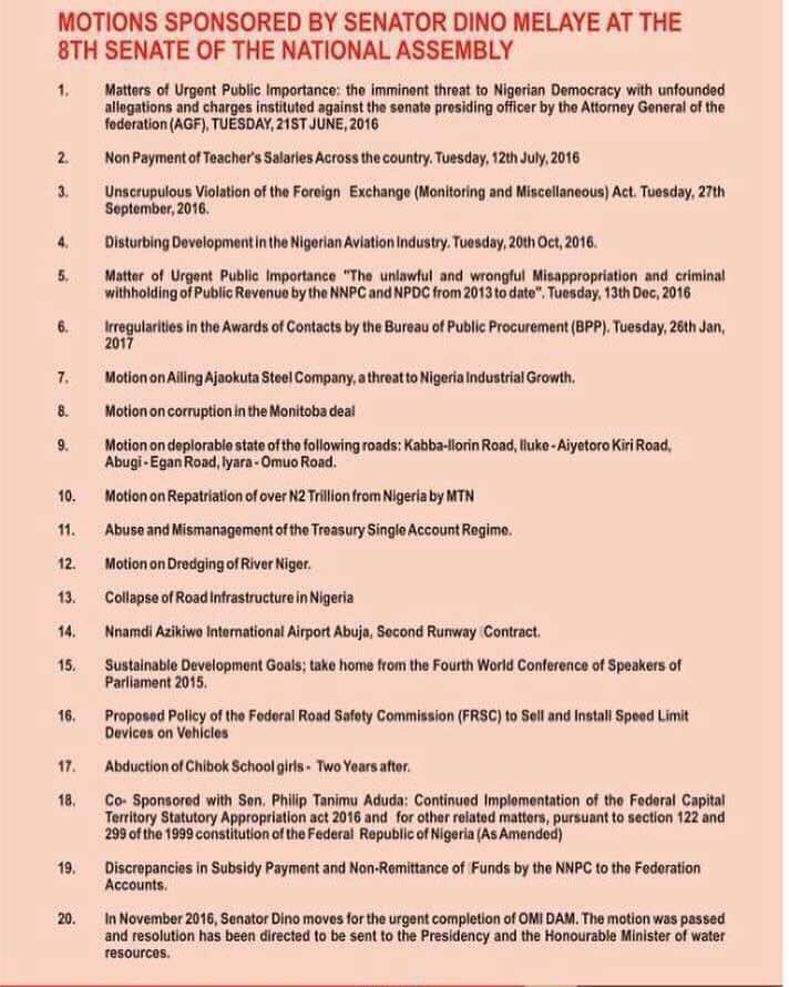 Senate hailed Senator representing Kogi West at the National Assembly, Dino Melaye after it disclosed that he has sponsored 15 Bills in 8th Senate.