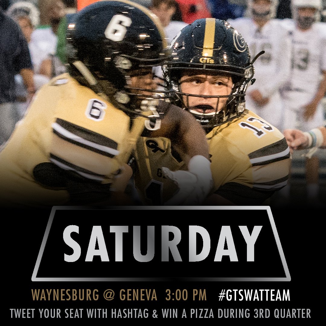 GenevaAthletics's tweet photo. HOMECOMING is here @Geneva_SAAC features Tweet Your Seat promo: use #GTswatTeam to win a pizza during the 3rd quarter against Yellow Jackets https://t.co/L2pnMOeWCJ