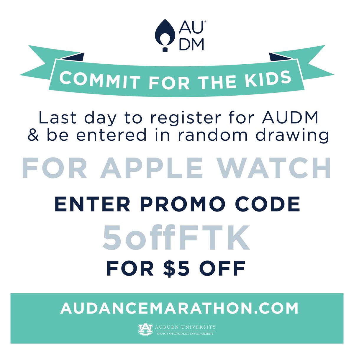 AuburnDM's tweet photo. WE'RE OFFERING $5 OFF REGISTRATION with the promo code 5offFTK!! Register TODAY to get this awesome deal and be entered into the drawing!! 🎉 https://t.co/B9rgQ4KPAH