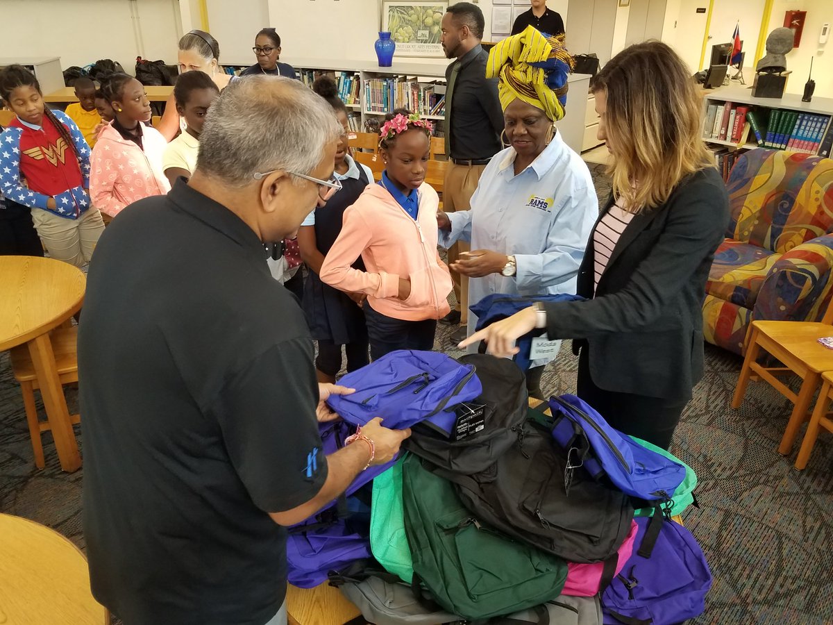 DrDBMindingall's tweet photo. Dr. Bendross-Mindingall thanks @BOTGNGO &amp; @HZNPplc for donating school supplies for our deserving students. @TheMiamiTimes @MDCPSCentral https://t.co/FyXB2un9in