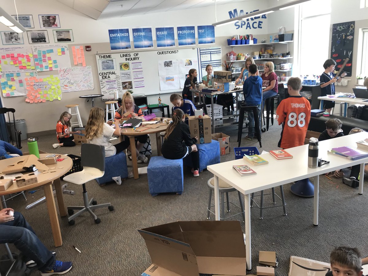 6th graders engaged in the #cardboardchallenge connecting it to #gra2017 by building robots!