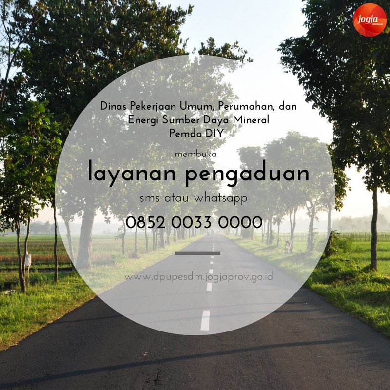 #info | Keluhan tentang:

jalan, jembatan, trotoar, air limbah, ruang terbuka hijau, &amp; sejenisnya di DIY,

sila SMS/WA ke 0852 0033 0000